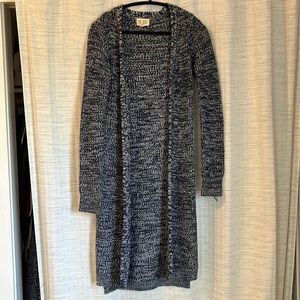 Long blue and white cardigan